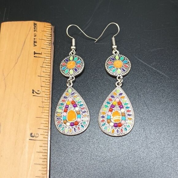 BOHEMIAN colorful multicolor mandala earrings - Picture 2 of 4